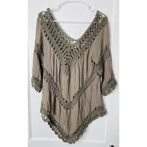 Esley Anthropology Gauze Blouse M Boho Crochet Hippie Beach Sheer 70s Style Thin